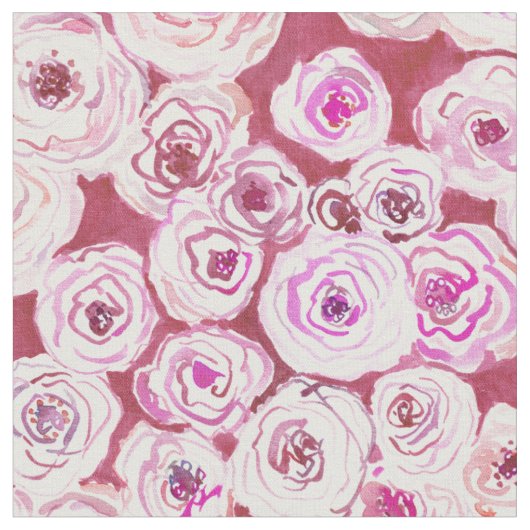 ROSIEの意見の赤いバラの花柄パターン ファブリック (クローズアップ)