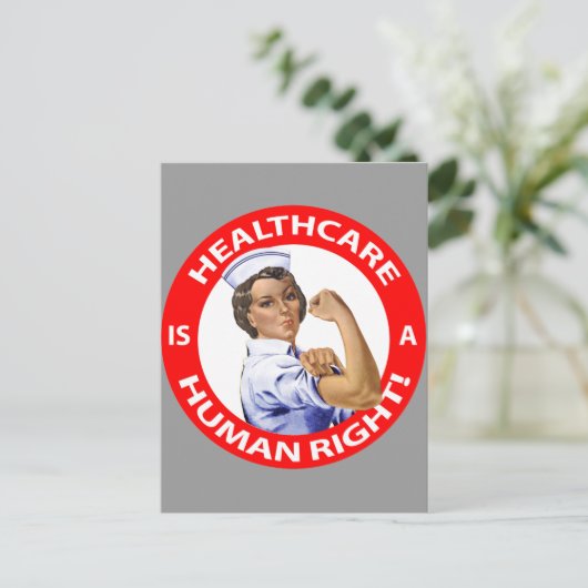 "Rosie"ナースは"ヘルスケアが人権であることを言います! " ポストカード (スタンド正面)