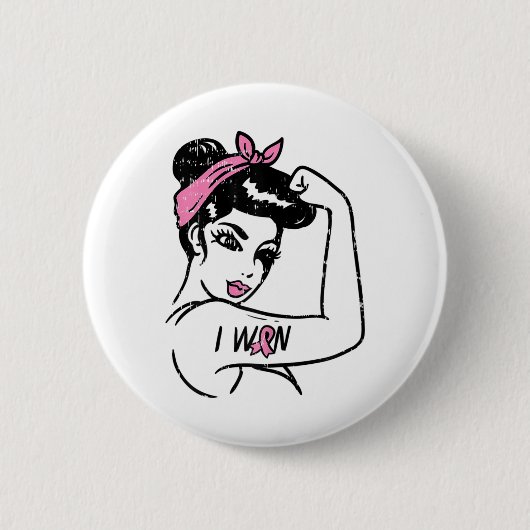 Rosie Riveter 乳がんサバイバーになりました 缶バッジ (正面)
