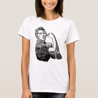 Rosie-The-Riveterフェミニストグラフィックラインアートブラック Tシャツ