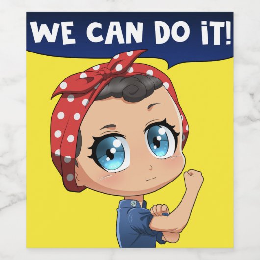 Rosie the Riveter我々はそれを行うことができるアニメチビ(小さくかわいく書いた感じ) ワインラベル (シングルラベル)