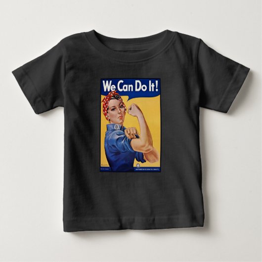 Rosie the Riveter：強い女性の女性のエンパワーメント ベビーTシャツ (正面)