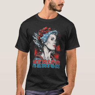 Rosie The Riveter 4th of July USA母の日Ame Tシャツ