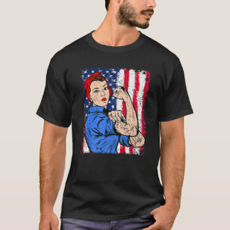 Rosie The Riveter Feminist Patriotic USA国旗4日 Tシャツ