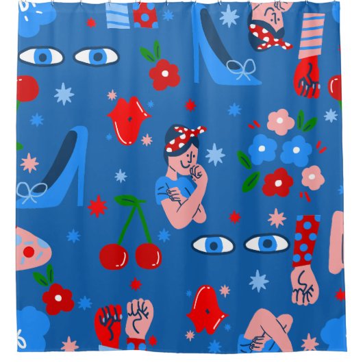 rosie the riveter rockabilly whimsical シャワーカーテン (正面)