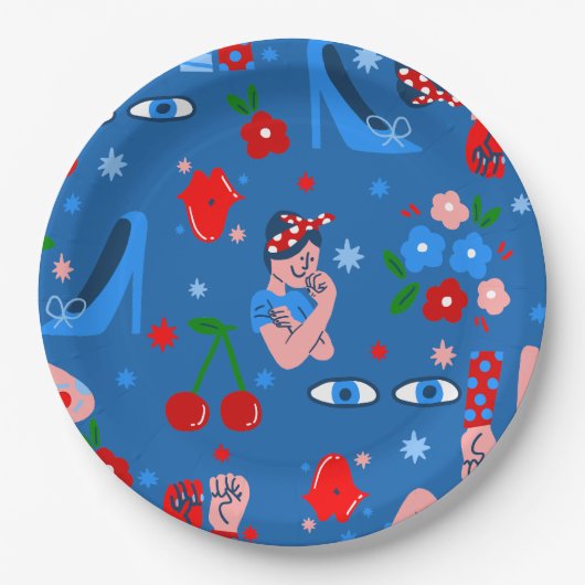 rosie the riveter rockabilly whimsical ペーパープレート (正面)