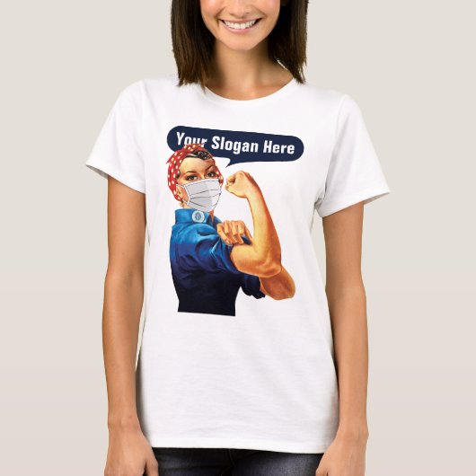 Rosie The Riveter With Mask – 独自のスローガンを追加 Tシャツ (正面)