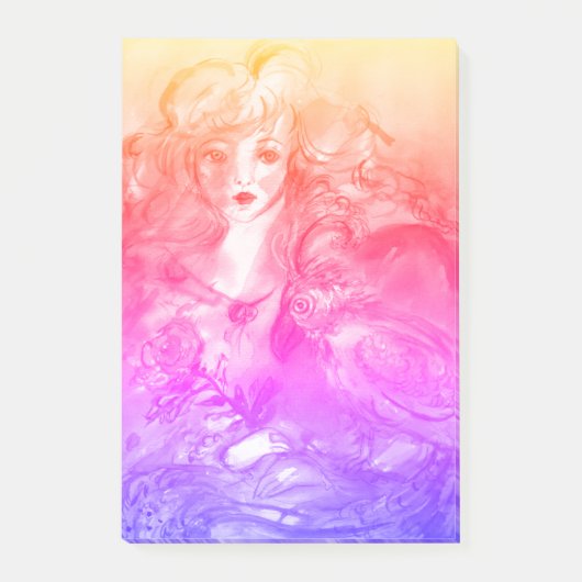 ROSINA /若い女の子バラとオウム ポストイット (正面)