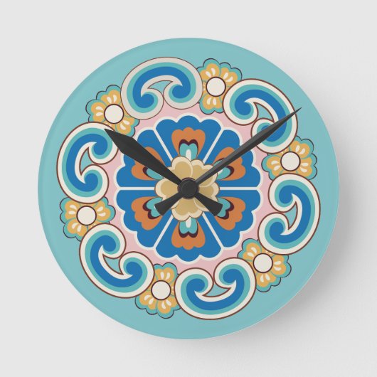 RossetとRuyiカラフル雲パターン ラウンド壁時計 (正面)