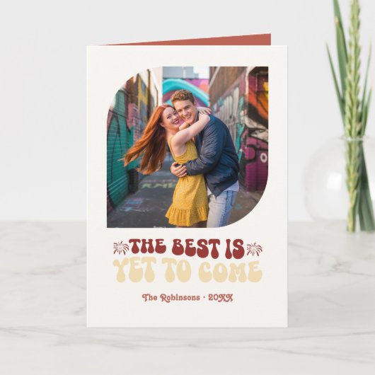 Rosso & Cream Champagne Retro New Year Photo シーズンカード (正面)