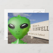 Roswellへのウェルカムサインイン付き膨張可能エイリアン ポストカード (正面/裏面)
