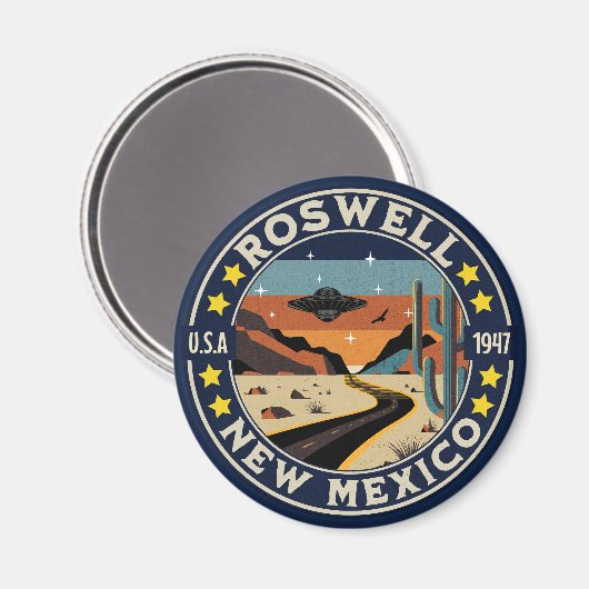 Roswell New Mexico Nostalgic UFO Backdrop マグネット (正面/裏面)
