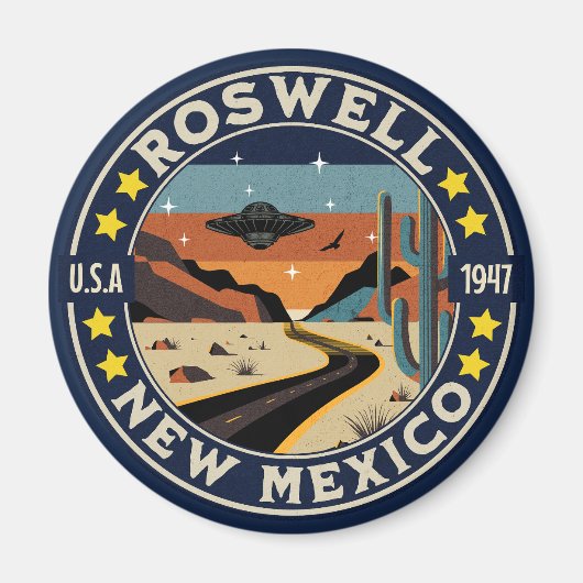 Roswell New Mexico Nostalgic UFO Backdrop マグネット (正面)
