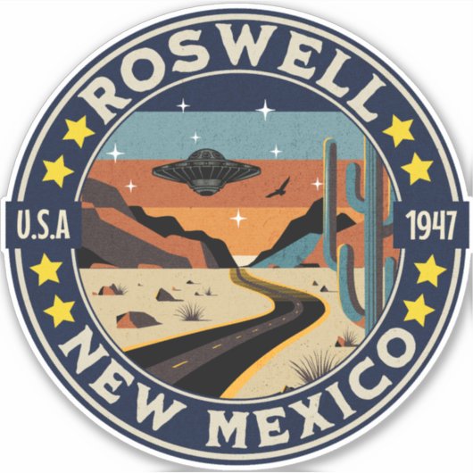 Roswell New Mexico Retro UFO Terrain シール (正面)