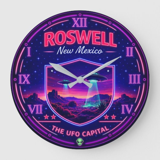 Roswell New Mexico UFO ラージ壁時計 (正面)