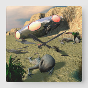 Roswell UFOの衝突 スクエア壁時計