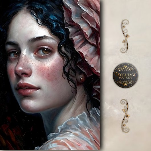 Rosy Cheeked Woman in Ruffles Decoupage 薄葉紙
