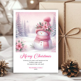 Rosy pink coquette snowman kids card digital edit シーズンカード