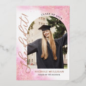 Rosy Pink She Did It Graduation Announcement Party 箔招待状 (正面)