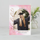 Rosy Pink She Did It Graduation Announcement Party 箔招待状 (立ち正面)