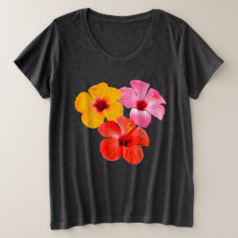 Rot Orange Pink Hibiskus Blumen プラスサイズTシャツ