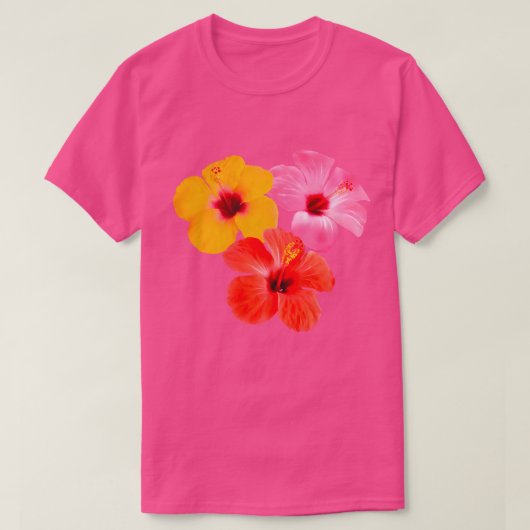Rot Orange Pink Hibiskus Blumen Tシャツ (デザイン正面)