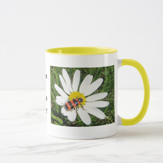 Rot-schwarzer Kafer auf weisser Margerite、Tasse マグカップ (右)