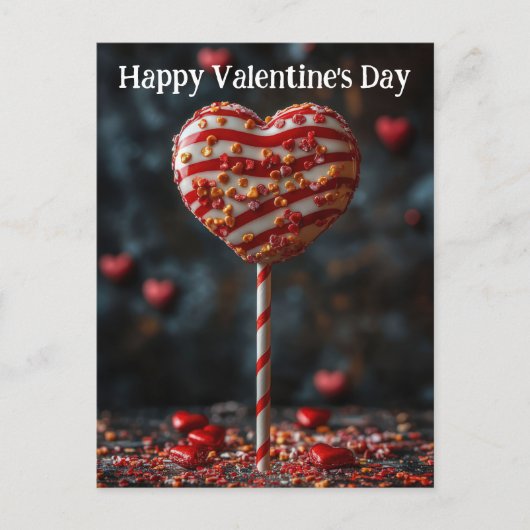 Rot weißer Herz Cake Pop Valentinstag ポストカード (正面)