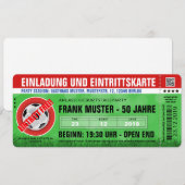 rote Einladung und Eintrittskarte (Fußball-Ticket) 招待状 (正面/裏面)