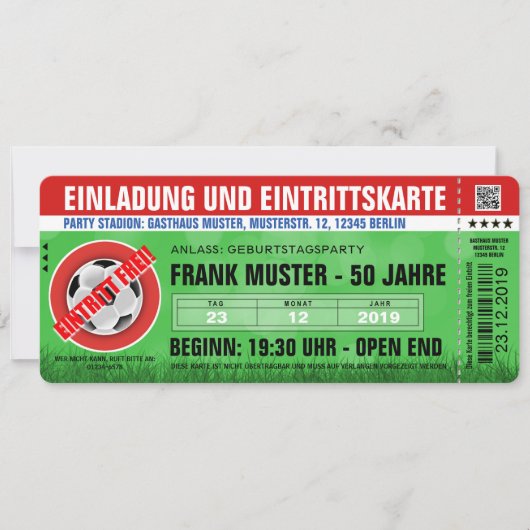 rote Einladung und Eintrittskarte (Fußball-Ticket) 招待状 (正面)