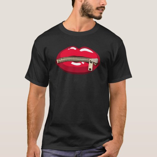 Rote Lippen mit Reißverschluss Tシャツ (正面)