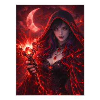 Rote Mond-Zauberin – Dark Fantasy Poster フォトプリント