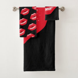 roter Kussmund Lippenstiftabdruck Handtuch Set バスタオルセット