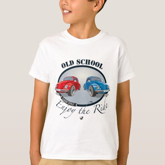 Rotes und Blaues Autos Abbildung mit Inschrift Tシャツ (正面)
