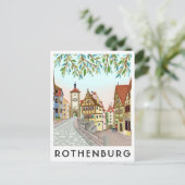 Rothenburg Germany Town View Travel Illustration ポストカード (スタンド正面)