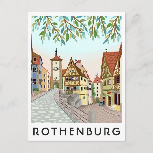 Rothenburg Germany Town View Travel Illustration ポストカード (正面)