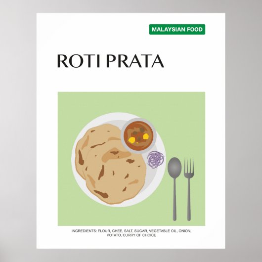Roti Prata,マレーシア旅行食品壁アート ポスター (正面)