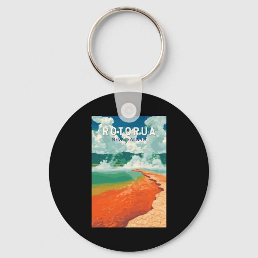 Rotorua New Zealand Illustration Travel Art Retro  キーホルダー (正面)