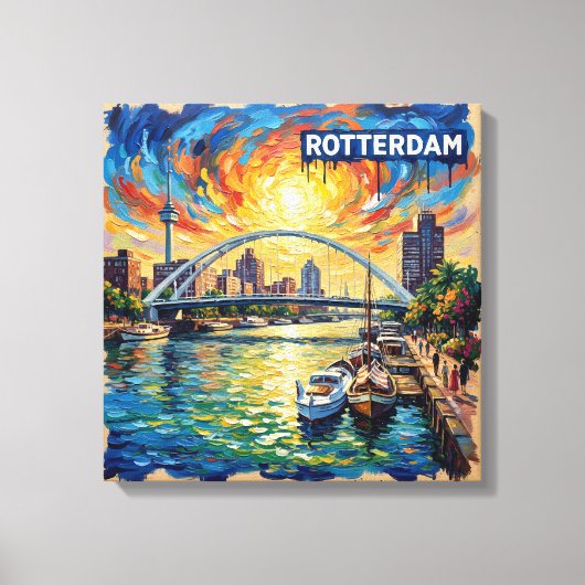 Rotterdam Skyline Harbor Glow Canvas Art キャンバスプリント (正面)