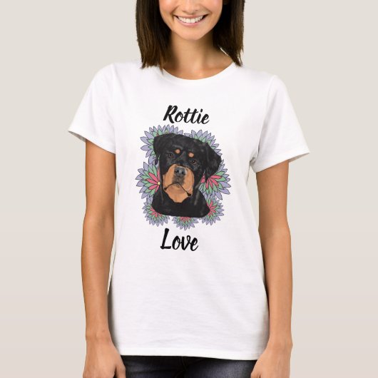 Rottie Love T-Shirt – Whimsical Rottweiler Art Tシャツ (正面)