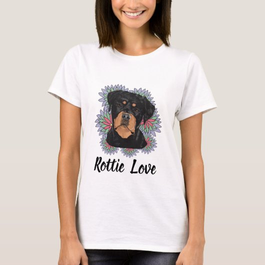 Rottie Love T-Shirt – Whimsical Rottweiler Art Tシャツ (正面)