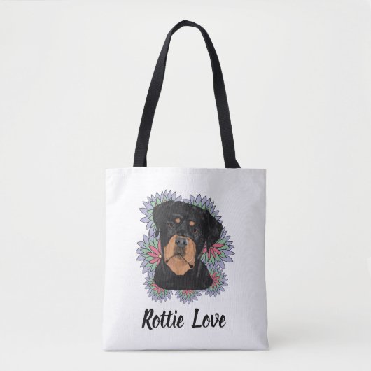 Rottie Love tote– Whimsical Rottweiler Art トートバッグ (正面)