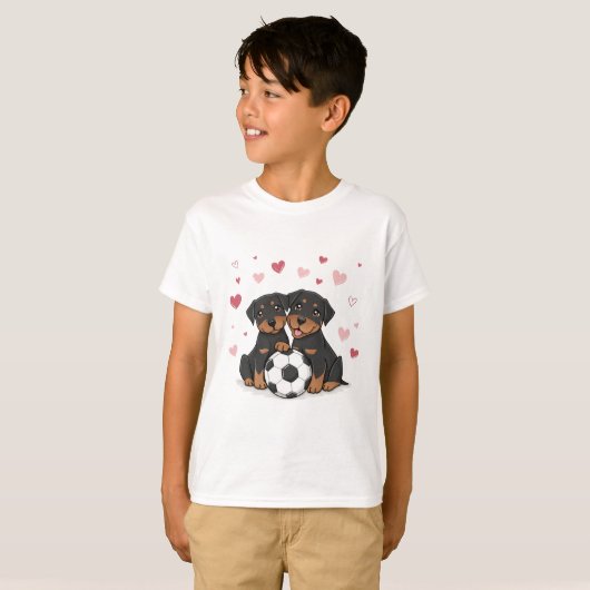 Rottwailers with soccer ball for Valentine's Day Tシャツ (正面フル)