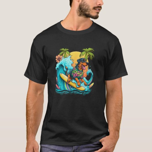 Rottweile Dogpng Surfing with Pineapple Pattern Tシャツ (正面)