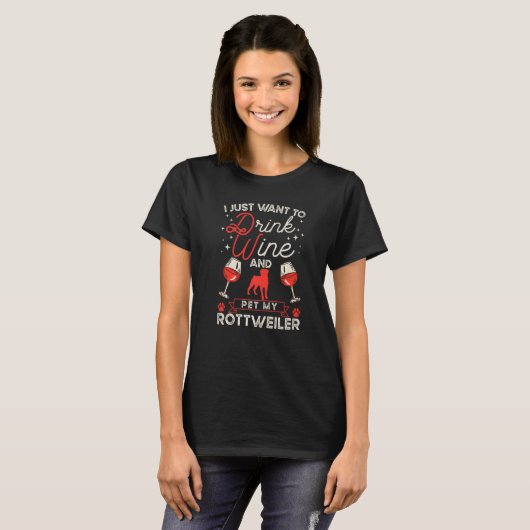 Rottweiler And Wine Rotti Rottweiler Tシャツ (正面フル)