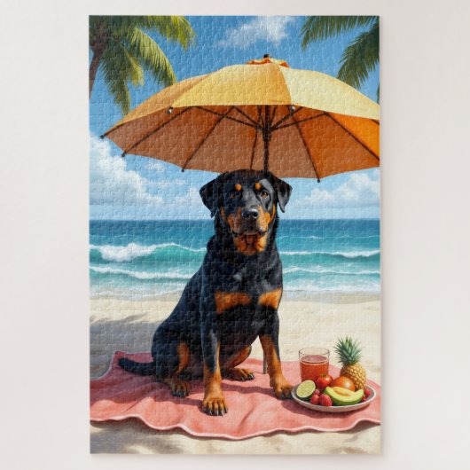 Rottweiler Beach Relax Scene ジグソーパズル (縦)