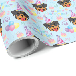 Rottweiler Birthday Gift Wrapping Paper in Blue ラッピングペーパー