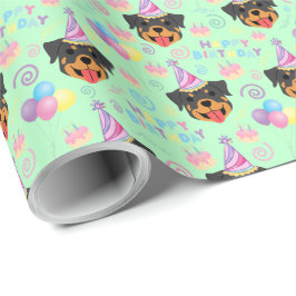 Rottweiler Birthday Gift Wrapping Paper in Green ラッピングペーパー