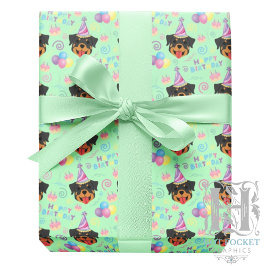 Rottweiler Birthday Gift Wrapping Paper in Green ラッピングペーパー