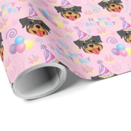 Rottweiler Birthday Gift Wrapping Paper in Pink ラッピングペーパー